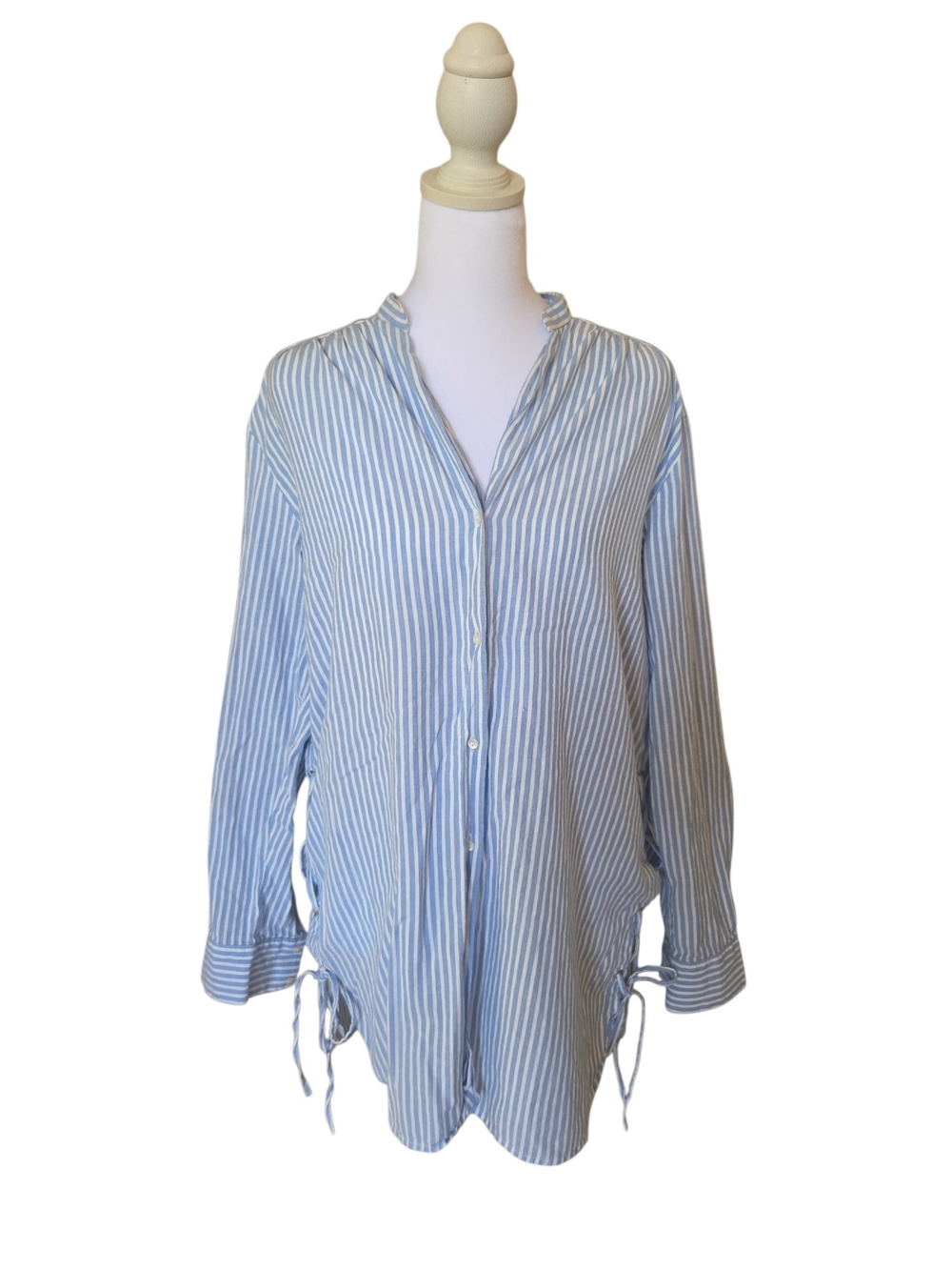Zara Light Blue & White Striped Button-Down Blouse